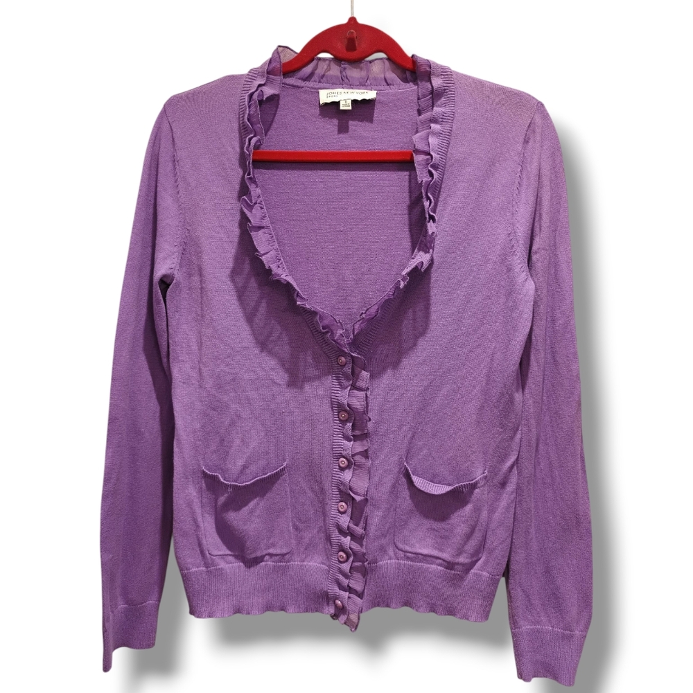 Jones New York Sport Lilac Ruffled Cotton Cardigan Size S